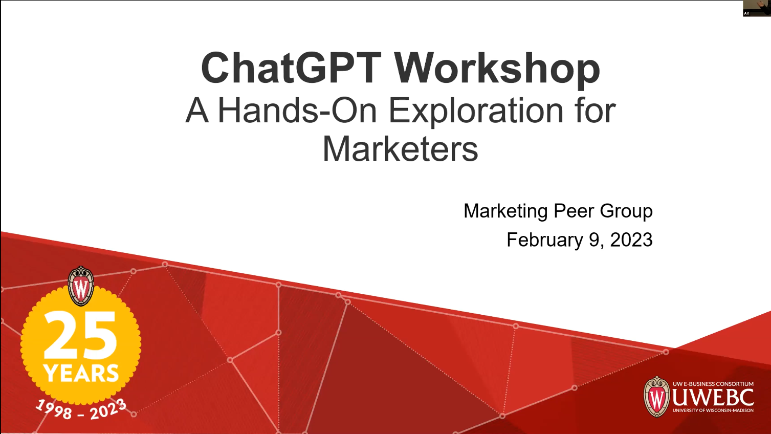 1. UWEBC Presentation: ChatGPT Workshop – A Hands-On Exploration for Marketers to Harness the Power of Generative AI thumbnail